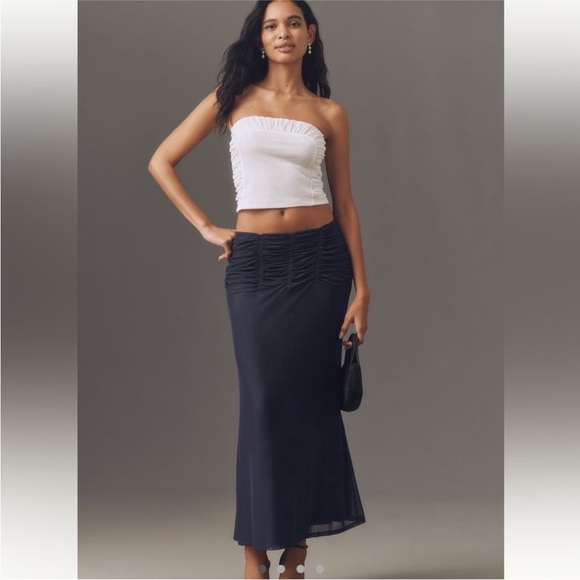 Anthropologie Dresses & Skirts - Anthropologie Maeve Ruched Yoke Column Maxi Skirt XL Navy NWT